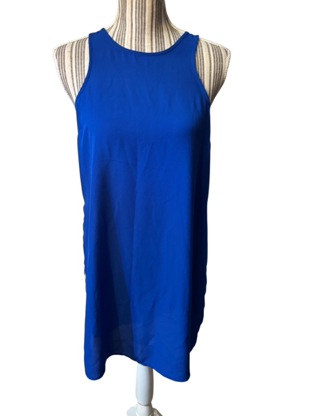 Express Tunic Tank Small Royal Blue Slevlss Shift Side Slits Flowy Semi-Sheer